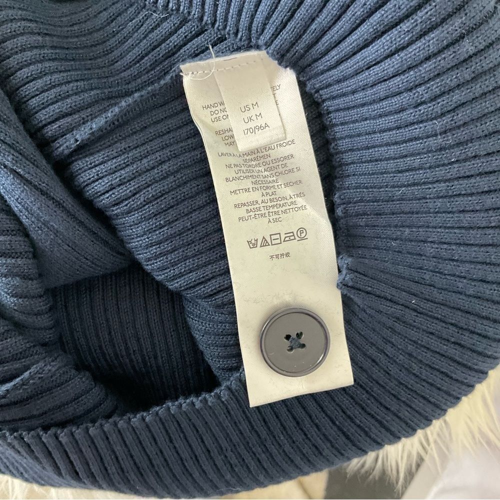 NEW Maeve By Anthropologie Navy Blue Rib Knit Short Puff Sleeves Sweater Dress M - Picture 10 of 13